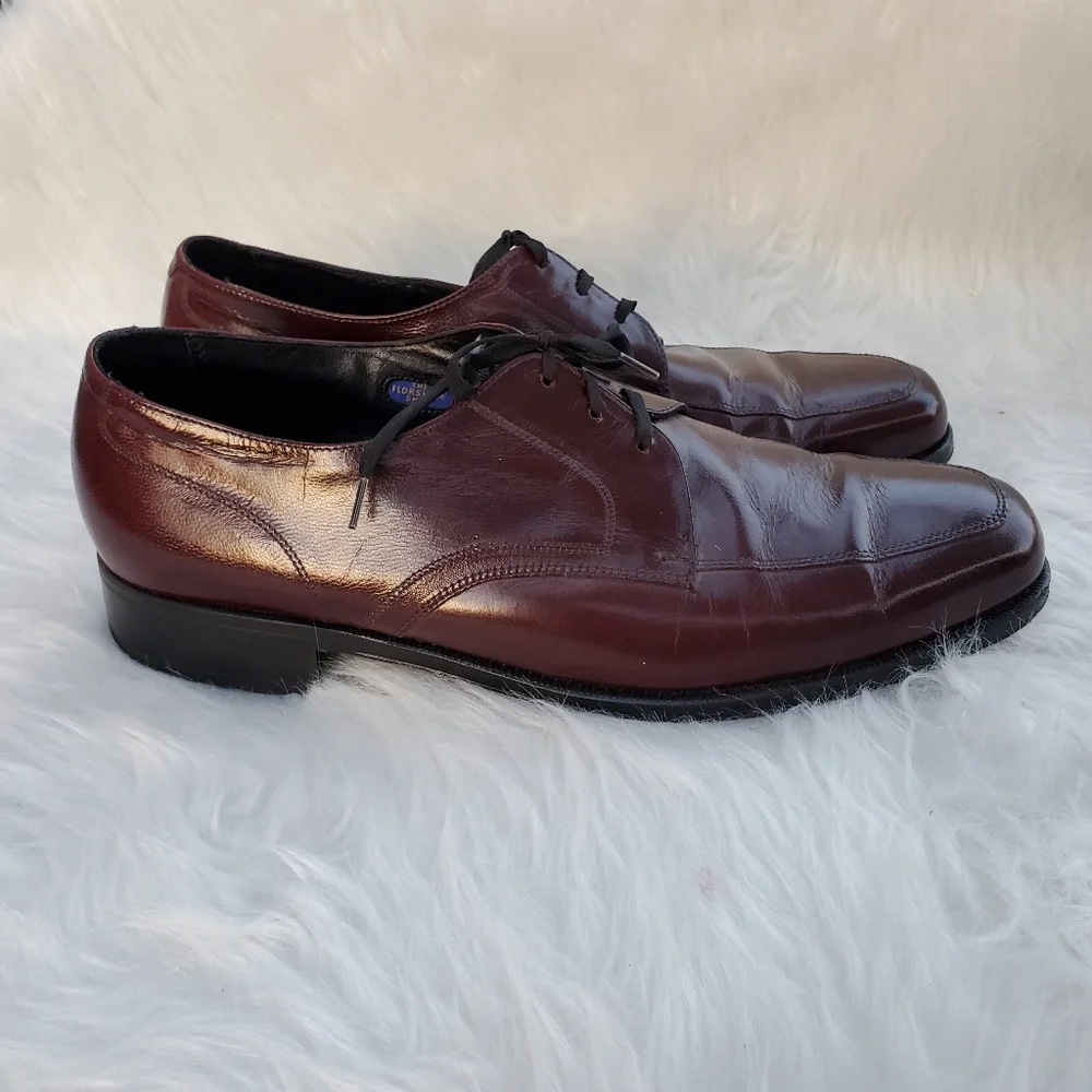 Vintage Florsheim 33617  Burgundy Leather Apron Toe Lace Up Dress Shoes, 11.5